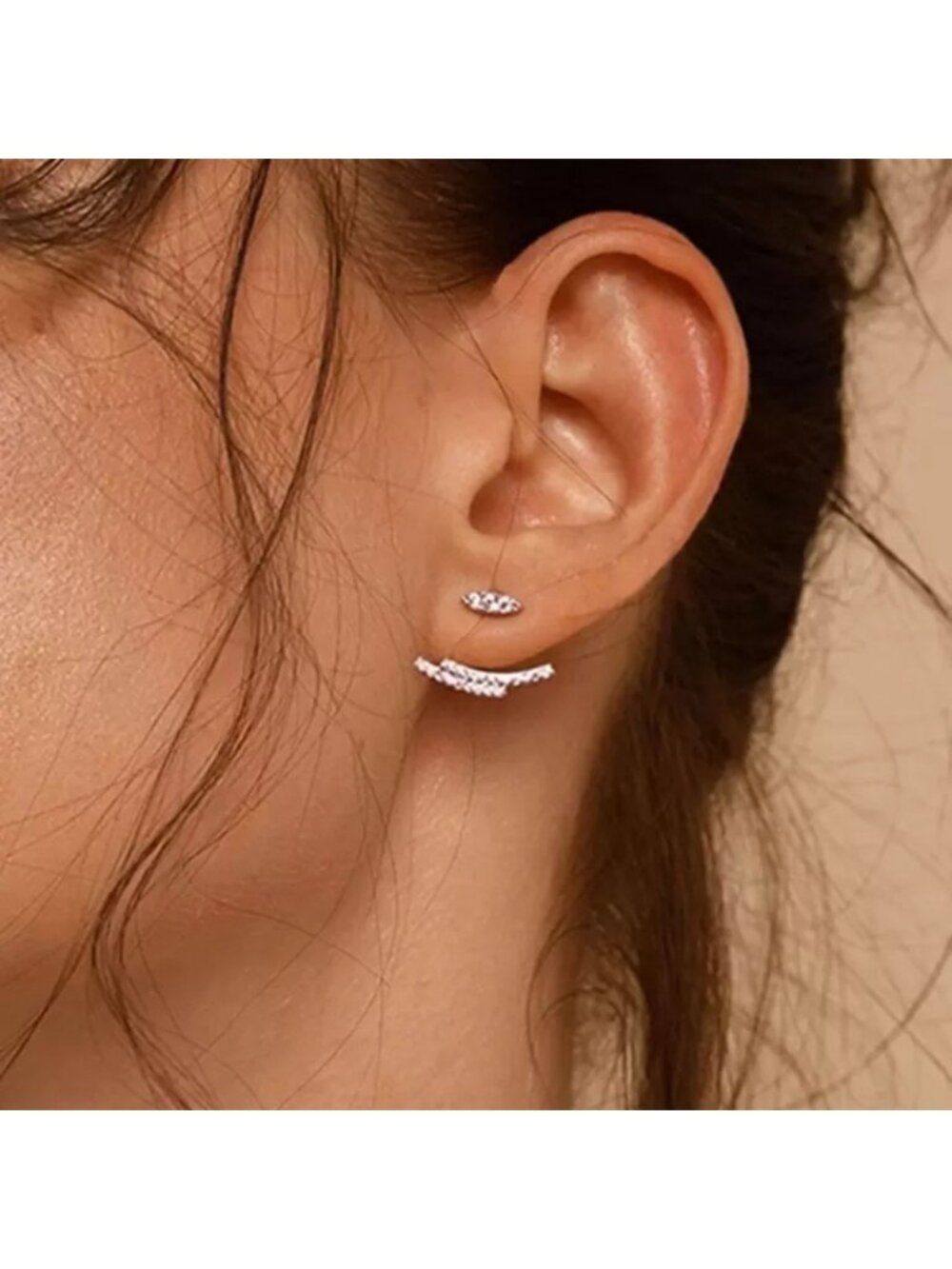 Silver Rhinestone Double Bar Jacket Earrings